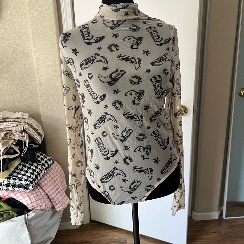 Western Print Long Sleeve Bodysuit